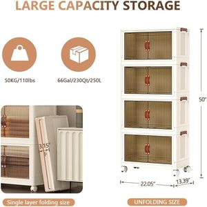 ชั้นวางเสื้อผ้าแบบพับได้ล้อพลาสติกสองชั้นแบบเปิดประตูโปร่งใสความจุขนาดใหญ่พับเก็บได้สำหรับใช้ในบ้าน - Product Image 2