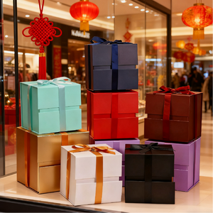 定制方形折叠盒大容量可回收白色橙色深红色条纹钱包礼品铜版纸冲压蜡烛 - Product Image 1