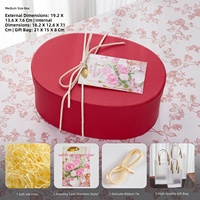 Caja de Regalo Ovalada Roja Vibrante de Lujo, con Logotipo Personalizado, Tejida a Mano, con Base y Tapa de Papel Kraft, para Empaque Navideño de Boutique