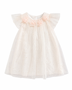 Elegant Baby <b>Girls</b>' Glitter <b>Gold</b> Tulle <b>Dress</b> with Handmade <b>Flower</b> Embellishments and Flutter Sleeves for Birthdays - Product Image 2