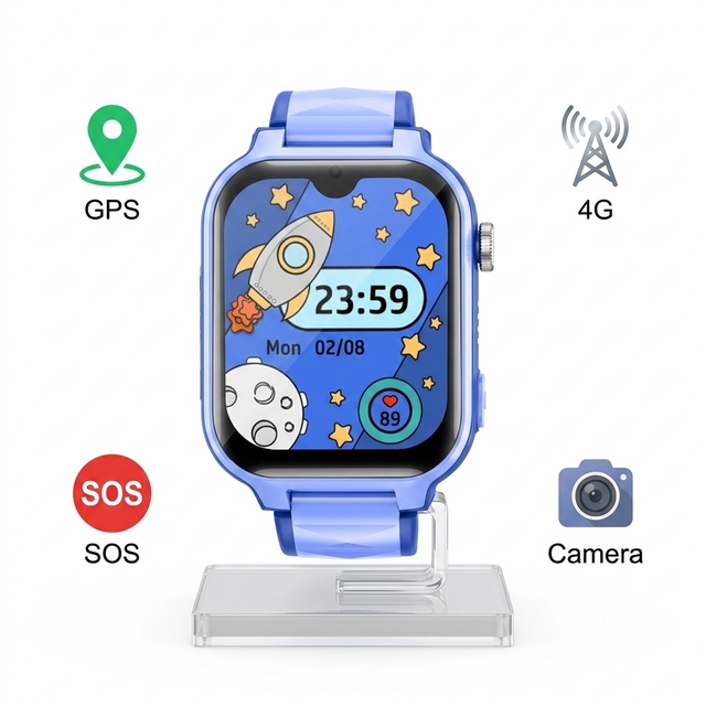 4G Kids Smart Watch GPS Tracker with SOS Video Call Sleep Tracker Email & IP67 Waterproof Silicone Band for Children
