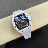 Montre de style RM, modèle RM 055, squelette automatique, montre de sport de luxe, boîtier en céramique blanche, bracelet en caoutchouc, montre de course ultra légère