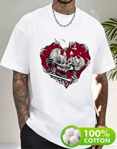 T-shirt stampata unisex Yobra con design a cuore e teschio, in cotone, a maniche corte, casual, girocollo, vestibilità regolare, taglie S-XXXXL - Product Image 3