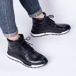 Chelsea <b>Boots</b> Men Ankle High Round Toe Genuine Leather Lace Up Winter Retro Anti Slippery Casual Business <b>Boots</b> - Product Image 2