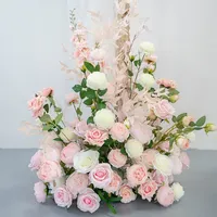 Pink Rose Dekorasi acara bunga murah grosir buatan bunga sutra taplak meja dekorasi pernikahan buatan lengkungan bunga baris