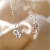 Collier double anneau en argent sterling S925 pour femme, design géométrique tendance, simple, luxe léger, unique, chaîne à maillons inaltérable