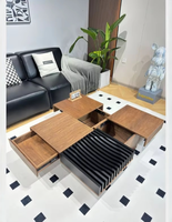 Table basse rectangulaire en bois massif vintage italienne avec rangement, design extensible pour salon, bureau