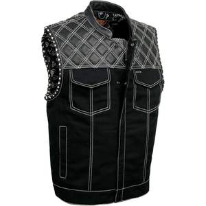 2025 MDM3035 gilet 'Wrecker' pour hommes en cuir denim noir Style Club avec conception de couette en diamant pour vêtements de course automobile de moto - Product Image 5