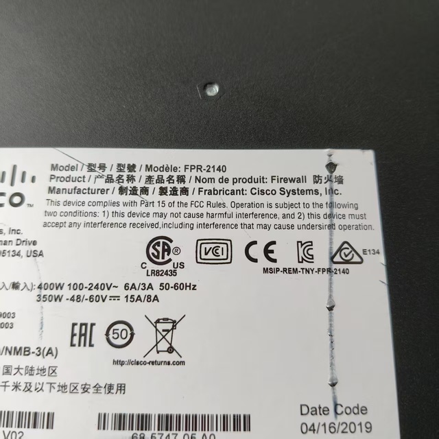 Cisco Firewall FPR-2140 Firewall with Fasteners Used