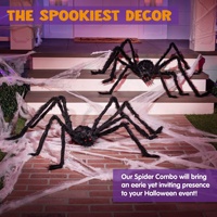 Venta al por mayor de adornos de araña de felpa extragrandes, nuevo diseño, accesorios para fiesta de Halloween, superventas, Araña, juega trucos