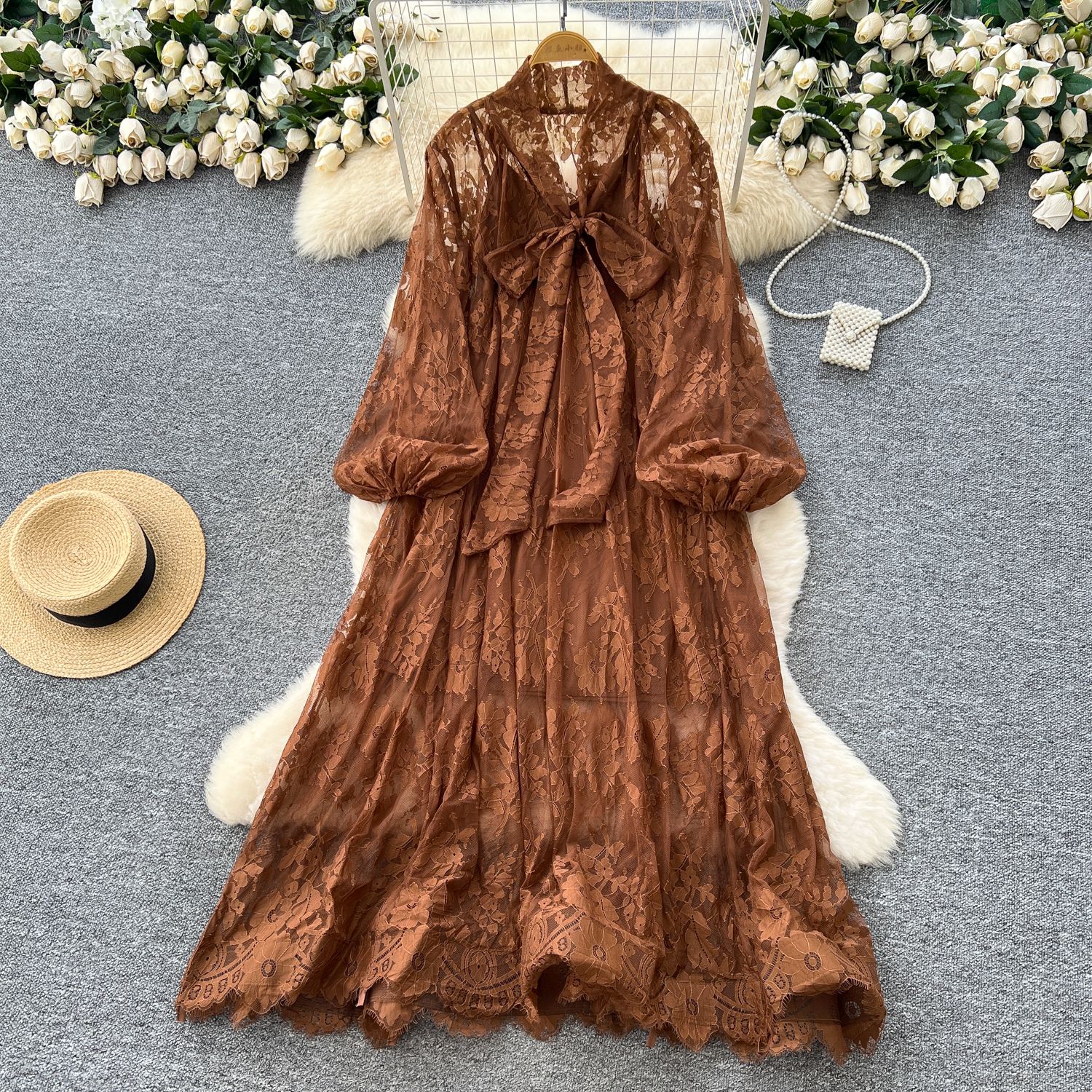eci lace dress Eurie Dress in Lace, Goldenrod / Small main image 0