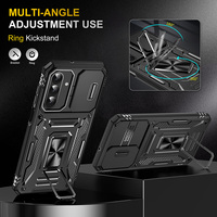 Coque antichoc pour Samsung Galaxy A17 A16 5G avec cache-caméra coulissant et béquille rotative, support magnétique pour voiture