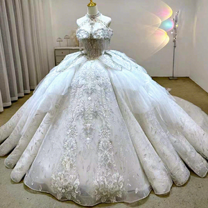 Floor-Length Bohemian Ball Gown <b>Wedding</b> Dress Beaded Bodice 3D Floral Appliques Customized Chapel Train Bridal LSJJ84 for - Product Image 1