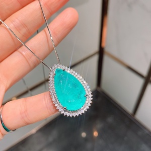 Fashion Pear Cut 15*25mm Paraiba Cubic Zirconia Trendy Necklace and <b>Earrings</b> <b>Set</b> Eco-friendly Copper Water Drop Jewelry <b>Sets</b> - Product Image 6