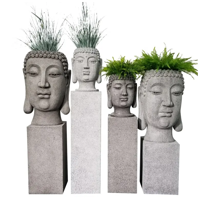 EExtra große Buddha Kopf Skulptur Blumentopf Fiberglas Pflanzer für Indoor Outdoor Dekoration Karton dekorative moderne Unterstützung