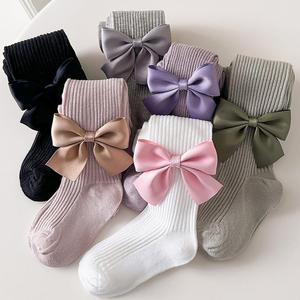 Collants et Bas Fins en Coton Tricoté à Rayures et Nœud pour Bébé Filles, Printemps-Automne, Vente en Gros - Product Image 1