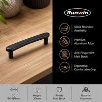 Poignée de meuble moderne et mince en alliage d'aluminium noir mat, 96-128 mm, pour armoire de cuisine, tiroir, commode, chambre à coucher - Fabrication OEM