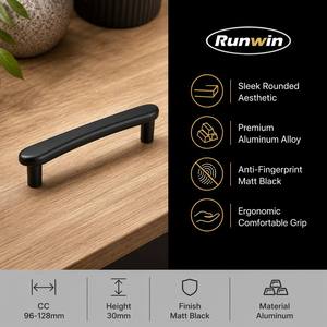 Tirador Moderno Delgado y Plano de Aleación de Aluminio Negro Mate de 96/128mm para Muebles de Cocina, Cajones, Cómodas, Dormitorios y Baños - Directo de Fábrica OEM - Product Image 6