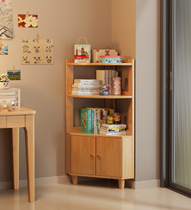 Bibliothèque d'angle moderne en bois avec 4 étagères et rangement pour le bureau à domicile et le salon - Product Image 3