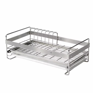 Rak Pengering Piring Persegi Panjang Dua Lapis Stainless Steel Kustom Modern Multifungsi Pengatur Penyimpanan Dapur Mangkuk Piring - Product Image 6