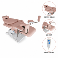 Fauteuil de soin esthétique électrique rose poudré avec repose-jambes, télécommande, inclinable et réglable en hauteur, pour examen gynécologique, salon et clinique