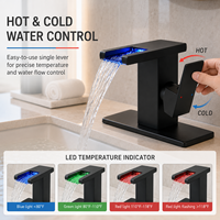 Robinet de lavabo cascade LED monotrou chaud/froid en acier inoxydable pour projets hôteliers