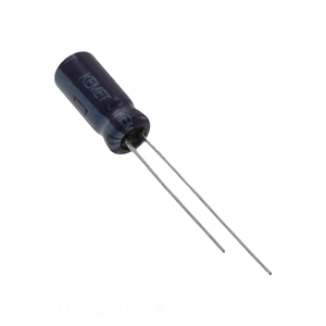 Condensador de Canal de Fabricante con Orificio Pasante ESK107M025AC3AA 100 uF CAP ALUM 100UF 20% 25V RADIAL TH - Product Image 1