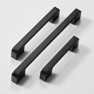 <b>Black</b> Aluminum Cabinet Handles and <b>Knob</b> Matte Furniture Pulls Square Trim for Kitchen Wardrobe Drawer - Product Image 1