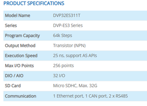 DVP32ES311T PLC 32 จุด 24VDC NPN ทรานซิสเตอร์เอาต์พุตตัวควบคุมแบบตั้งโปรแกรมได้ - Product Image 2