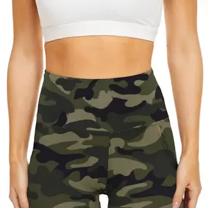 Venta al por mayor Control de barriga Capri Leggings cintura alta entrenamiento deportes pantalones mujeres camuflaje Leggings bolsillos personalizados medias para mujeres