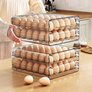 Contenedor de Huevos de Plástico Rectangular de 60 Compartimentos para Refrigerador, Organizador Apilable Transparente de 2 Niveles con 3 Tamaños - Product Image 4