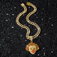 Collier Pendentif Personnalisé Hip-hop Européen Américain Classique Clown Diamant en Alliage de Zinc avec Chaînes en Bambou pour Hommes