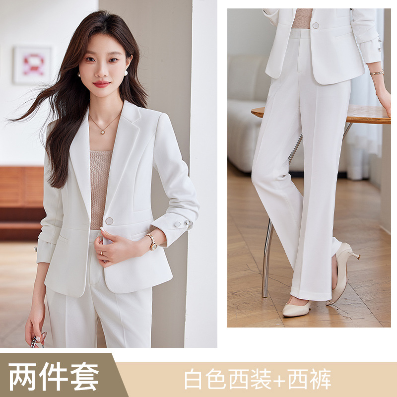 White suit with slightly flared trousers