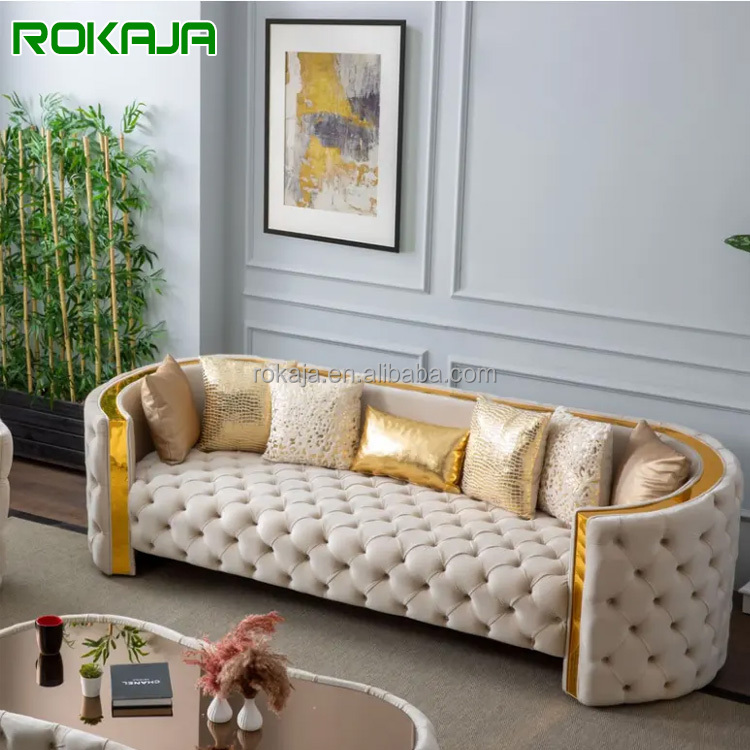 Modular Sofa Set in Velvet Button Fabric for Living Room