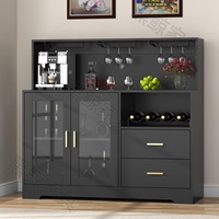 Meuble Bar Moderne à Panneaux avec Double Porte, Tiroirs de Rangement, Porte-Bouteilles et Étagère à Verres - Meuble de Rangement Polyvalent pour Cuisine/Café