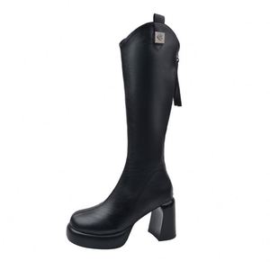 Women's Summer Fashionable Over the Knee <b>Boots</b> with Pointed Toe Metal Fasteners Large Chunky Heels Zipper Closure Easy to Wear - Product Image 6