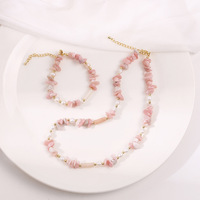 Collier et bracelet tendance style bohème avec perles d'opale rose irrégulières pour le quotidien et les cadeaux