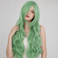 Peluca Larga Ondulada Verde Menta de Fábrica Directa, Resistente al Calor, de Pelo Sintético con Aspecto Natural, para Cosplay y Fiestas, Venta al por Mayor para Mujeres