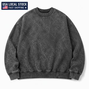 Felpa Vintage con Effetto Acid Wash Oversize, Girocollo, Spalle Scese, Logo Personalizzato, Unisex, <span class=keywords><strong>Senza</strong></span> <span class=keywords><strong>Cappuccio</strong></span>, Disponibile in Stock USA, Vendita all'Ingrosso OEM JKM - Product Image 1