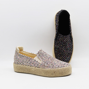 Espadrilles compensées à enfiler ornées de strass avec semelle en jute tressée, chaussures décontractées d'été bohèmes pour femmes - Product Image 6