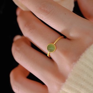 Hetian Jade Gold Plated Ring Round Bezel Setting Women's Fashion Jewelry Gift Index Finger Ring - Product Image 2