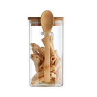 Ensemble de pots à épices ronds en verre au design pastoral populaire avec cuillères, bocaux de stockage hermétiques pour restaurants, stockage de céréales et de thé