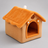 Cartoon-Hauskatzen-Nest Plüsch-Haustierbett mit A-Rahmen-Dach Hundehütte Warmes Gemütliches Winter-Haustierhaus für Kleine Hunde und Katzen in 3 Größen