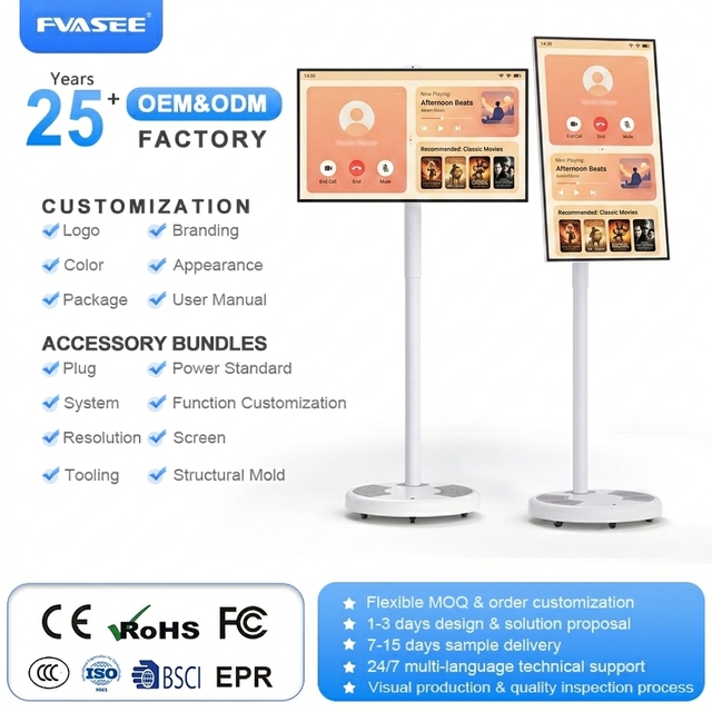 23.8 Inch Rotating Wireless Interactive Display Incell Touch Screen Moving Floor Standing Smart TV Battery