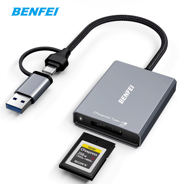 BENFEI CFexpress Type Card Reader USB 3.2 Gen 2 10Gbps USB-C USB-A 2-in-1 External Aluminum Housing Nylon Braided Cable JMS583