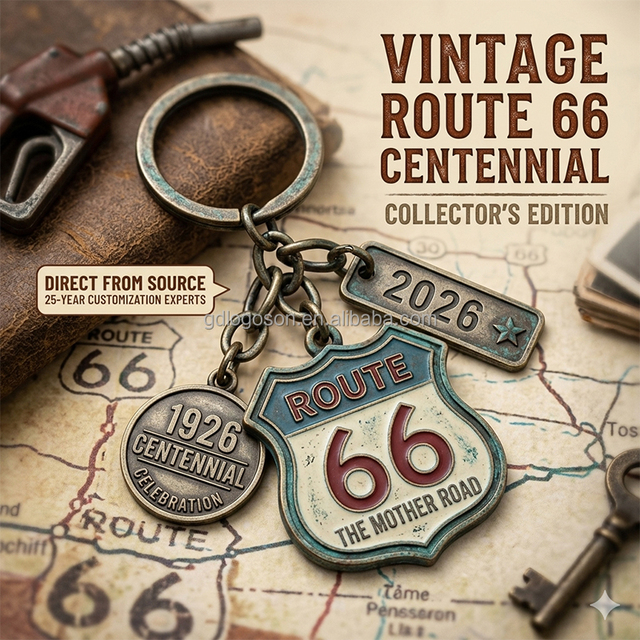 2026 Route 66 Centennial Commemorative Keychain WHOLESALE ONLY Vintage Enamel Zinc Alloy Multi-Charm Souvenir 100th Anniversary