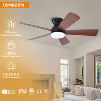Kipas Angin Plafon 52 Inci Hitam Motor DC 5 Baling-Baling ABS Modern Tuya Smart LED dengan Lampu dan Remote untuk Kamar Tidur