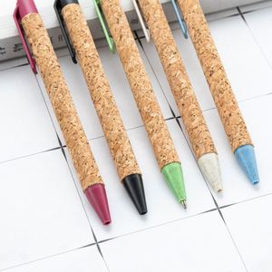 Custom Logo Novelty Promotional Plastic Wheat Straw <b>Retractable</b> Ballpoint 1.0Mm Metal-Nib Cork Ball <b>Pen</b> - Product Image 4