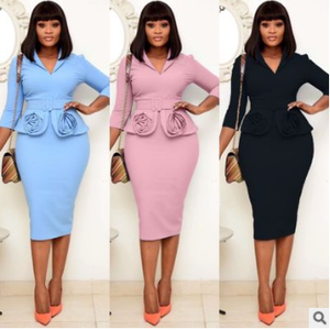 H & D Popolare Abito da <span class=keywords><strong>Donna</strong></span> Taglie Forti Turco Abito da <span class=keywords><strong>Ufficio</strong></span> con Stampa Floreale e Cintura - Product Image 2