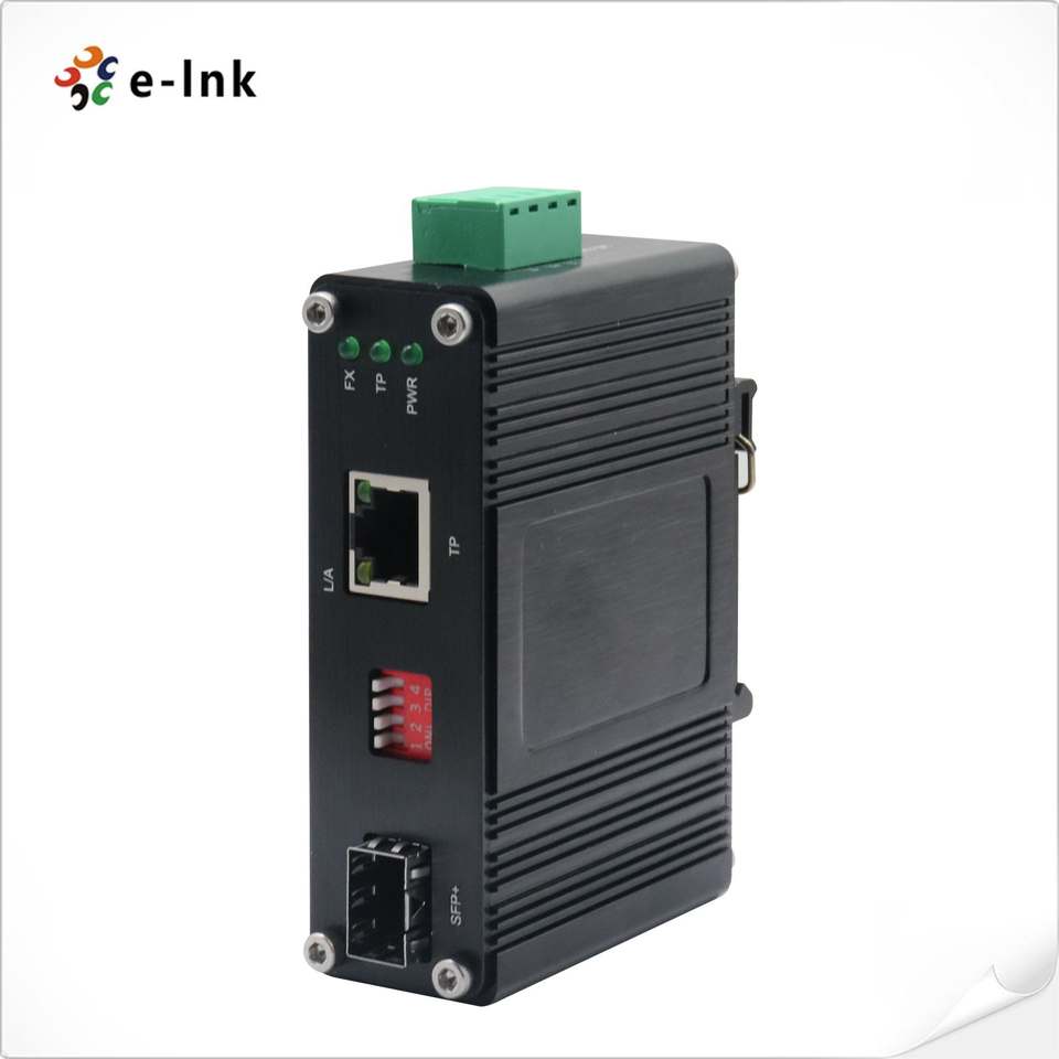 Industrial Multi-Gig to 10G SFP+ Media Converter 2.5G/5G/10G BASE-T RJ45 to 10GbE Fiber | with 802.3at PoE+ PD & DIN-Rail Mount